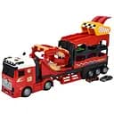 Інерційний трейлер JP588-32 з треком 113 см, світлом і звуком, 6 машинок, 53 см, гумові колеса