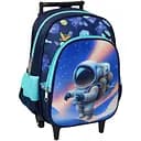 Рюкзак на колесах із висувною ручкою N899, має два відділення, з принтом космонавта, синій
