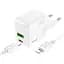 Зарядный набор блок Hoco C111A 2 порта USB A+C 30 Вт и кабель type-C Lightning - миниатюра 1