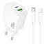 МЗП Hoco CS54A Surplus PD20W+QC3.0 (1USB-A/1C) + Type-C to Lightning White - мініатюра 1