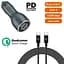 Автомобільний зарядний пристрій 120W, 2 Type-C Power Delivery (PD), USB-A Quick Charge (QC3.0) + Кабель USB-C to USB-C 1m - мініатюра 1