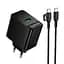 СЗУ Borofone BAS16A Erudite PD45W+QC3.0 (1USB-A/1C) + кабель Type-C to Type-C Black - миниатюра 1