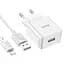Комплект адаптер и кабель Hoco C106A Lightning Cable Leisure single port charger белый - миниатюра 1