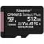 Карта пам'яті microSDXC, 512Gb, Kingston Canvas Select Plus, Class 10 UHS-I U3 V30 A1, без адаптера, до 100/85 MB/s (SDCS2/512GBSP) - мініатюра 1