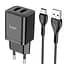 Адаптер мережевий HOCO Type-C Cable Maker dual port charger set N25 набір чорний 2USB - мініатюра 1