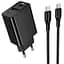 СЗУ Hoco CS95A Leader PD30W+QC3.0 (1USB-A/1C) + кабель Type-C to Type-C Black - миниатюра 1