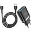 Мережевий зарядний пристрій 1USB Hoco N1 Ardent 2.4A Black + USB Cable Lightning - мініатюра 1