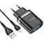 Зарядний пристрій Hoco N1 USB чорний + кабель USB to Lightning - мініатюра 1