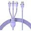 Кабель Baseus Flash Series II One-for-three Fast Charging Data Cable USB to M+L+C 66W 1.2 м Purple - мініатюра 1