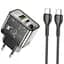 Сетевое зарядное устройство с кабелем Hoco N34 Dazzling dual-port PD20W+QC3. 0 charger set(Type-C to Type-C) Transparent черный - миниатюра 1