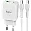 Мережевий зарядний пристрій Hoco N5 1USB + Type-C PD20W+QC 3A White + Cable Type-C to Lightning - мініатюра 1
