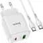 Мережевий зарядний пристрій Hoco N5 1USB + Type-C PD20W+QC 3A White + Cable Type-C to Lightning - мініатюра 2