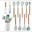 Набір кухонного приладдя Kitchen Set 12 предметів, силіконовий бірюзовий, з дерев’яними ручками - мініатюра 1