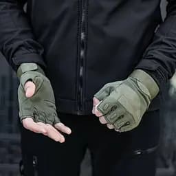 Мотоциклетні безпалі рукавички (з захисною вставкою) Хакі Xl - мініатюра 3