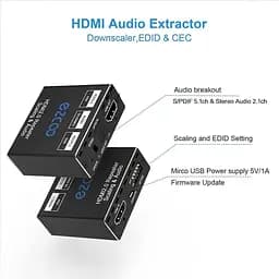Розгалужувач EZCOO HDMI 1x1, аудіоекстрактор 4K 60H, повторювач HDMI 2.0 - мініатюра 2