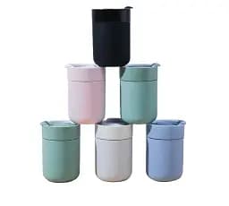 Кавові чашки 295 мл з кришками OldBro Cute Travel Mugs з захисним силіконовим чохлом Pink - мініатюра 6