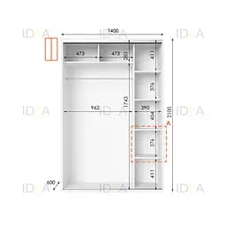 Шафа-купе Idea серія 5 140 x 60 x 210 см Білий Дзеркало - мініатюра 2