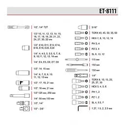 Набір інструментів 1/2" + 1/4", Cr-V, 111 од., головки: 4-32 мм, Storm Intertool ET-8111 - мініатюра 9