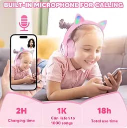 Дитячі бездротові Bluetooth навушники AZK-01 з RGB підсвічуванням і вбудованим мікрофоном Рожевий - мініатюра 3