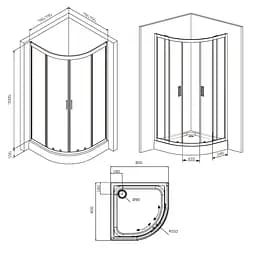 Душове огородження 1/4 Round AM.PM Gem 90×90 см, без піддону, чорний профіль W90UG-401-9090-BT - мініатюра 11