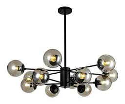 Дизайнерська стельова люстра Levistella 7526033-12 BK+BR - чорна з коричневими скляними плафонами, 12xE27, Ø 95 см - мініатюра 2