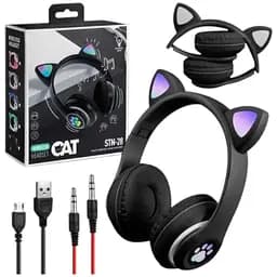 Бездротові дитячі навушники Cat Ear STN-28 Bluetooth з котячими вушками, що світяться чорні - мініатюра 2