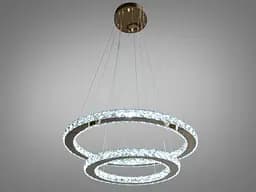 Люстра стельова LED Diasha 7206-8W/580+400G Кришталеві кільця, 65W, золото, сучасний стиль, регулювання висоти, пульт ДУ - мініатюра 3