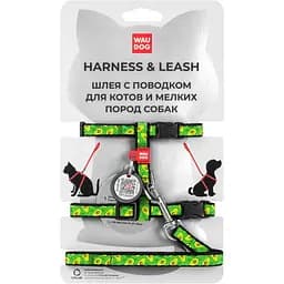 Шлея з повідцем для котів Waudog Nylon Авокадо з QR паспортом XS 25-40х20-30х1/122 см зелений (5496)
