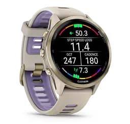 Смарт-годинник Garmin Forerunner 970 із золотистим титановим безелем сірим корпусом і ремінцем кольору французький сірий/індиго - мініатюра 3