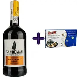 Набір: вино Sandeman Fine Tawny Porto Sogrape Vinhos червоне солодке 19.5% 0.75 л + рахат-лукум Nature's Султан фундук-какао-кокос 450 г