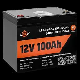 Акумулятор LP LiFePO4 12V (12,8V) - 100 Ah (1280Wh) (Smart BMS 100А) з BT пластик для ДБЖ - мініатюра 4