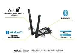 Адаптер WiFi PCE-AXE5400 AXE5400, PCI-Express x1, BT5.2 Asus teh0017372 - мініатюра 3