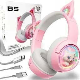Дитячі ігрові бездротові навушники Onikuma B5 з RGB підсвічуванням і вбудованим мікрофоном Рожевий - мініатюра 3