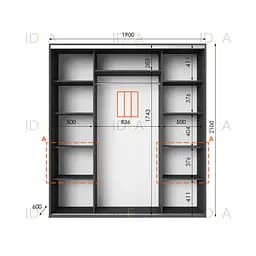 Шафа-купе Idea серія 7 190 x 60 x 210 см Антрацит Дзеркало - мініатюра 2
