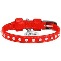 Нашийник для собак Waudog Glamour, шкіряний, зі стразами, з QR паспортом, XS, 19-25х0,9 см, червоний
