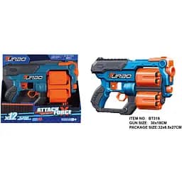 Игрушечный детский пистолет мех. с двойным барабаном и мягким. патронами (12 шт.) (синий)(30 х 18см)