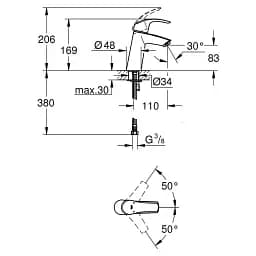 Змішувач для умивальника Grohe Eurosmart M-size одноважільний Хром 30412 - мініатюра 2