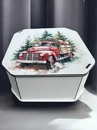 Новорічна коробка Подарункова коробка квадратна (ХДФ) 19x19x10 см. №2 - мініатюра 2
