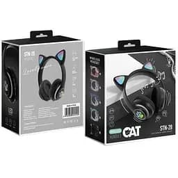 Навушники бездротові Cat Rainbow LED ear STN-28 котячі вушка Bluetooth 5.0 з картою пам'яті та FM - мініатюра 2