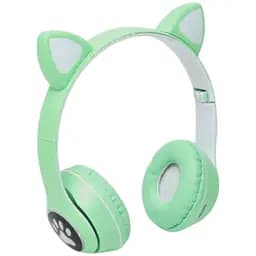 Дитячі навушники Cat MZ-023 Bluetooth RGB підсвічування FM microSD з котячими вушками зелений - мініатюра 3