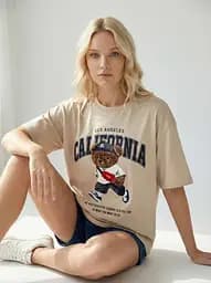 Футболка жіноча тай-дай з принтом California 20373 S бежева - мініатюра 3