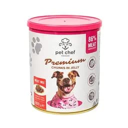 Вологий корм для дорослих собак Pet Chef, шматочки в желе М'ясний мікс 800 г - мініатюра 5