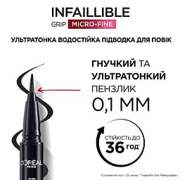 Підводка для очей L'Oreal Paris Infaillible 36h Grip Micro-Fine Liner ультратонка чорна 1 мл (AA489400) - мініатюра 3