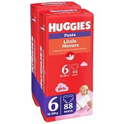 Набір трусиків-підгузків для дівчаток Huggies Little Movers Pants 6 (15-25 кг), 88 шт. (2 уп. по 44 шт.) - мініатюра 2
