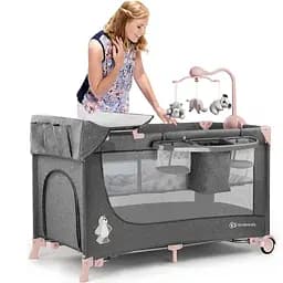 Ліжко-манеж з пеленатором Kinderkraft Joy Pink сіре з рожевим (00-00158383) - мініатюра 9