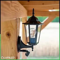 Настінний ретро-ліхтар Lumiled Bellis із датчиком руху, чорний мат, вверх - мініатюра 6