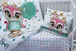 Комплект постільної білизни в ліжечко Tag Tekstil 100x140 бавовна Little owl для немовлят Сова (рожевий) - мініатюра 2