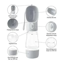 Пляшка-поїлка для тварин Semi Pets Feeder 255 мл + 200 мл 2 відділення, White з пакетами та лопаткою - мініатюра 4