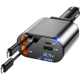 Автомобільний зарядний пристрій Aimtel Retractable 60 Вт USB сумісний з iPhone 14/14 Pro/13/12/11/XS