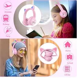 Дитячі бездротові Bluetooth навушники AZK-01 з RGB підсвічуванням і вбудованим мікрофоном Рожевий - мініатюра 4